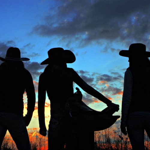 silhouette de 3 femmes avec chapeaux de cowboy